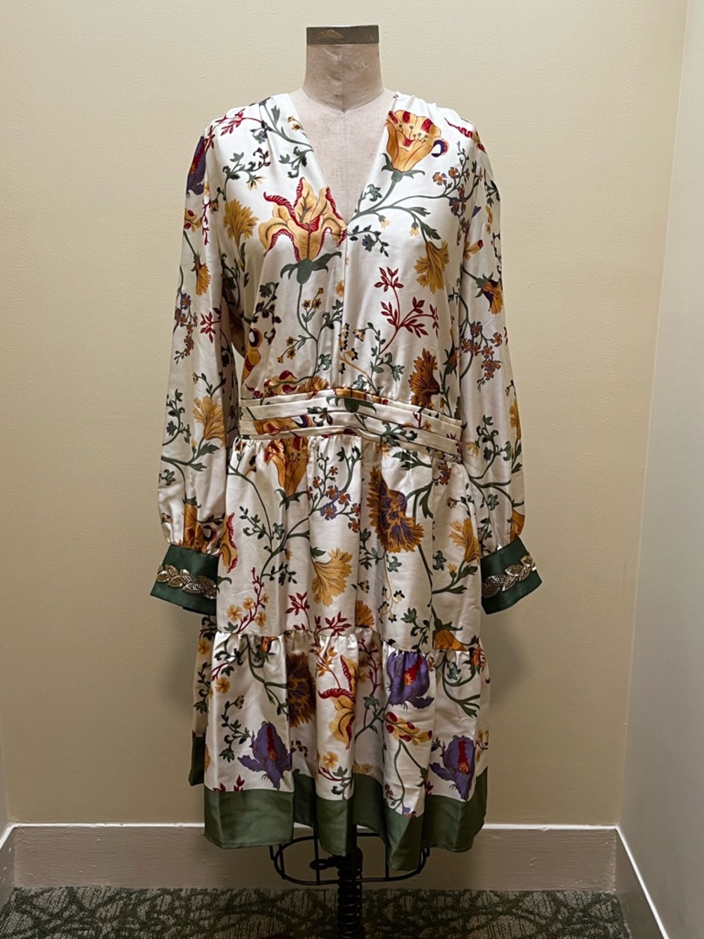 Anne Klein Floral Soft-V Tiered Fit & Flare Dress - Picture 3 of 10